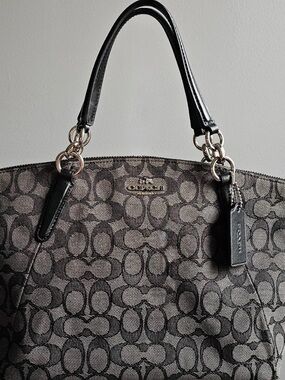 Coach Small Kelsey Satchel in a Black Signature Jacquard pattern